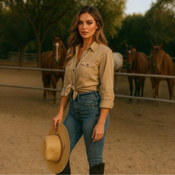 RIO COWGIRL BRAIDED ROPE BIRM SUN HAT ( TAN ) - Picture 4 of 5